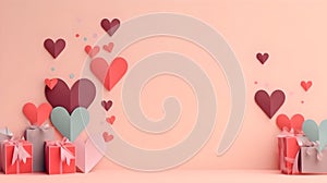 Festive Birthday Love Hearts and Gift Boxes Mockup on Peach Backdrop
