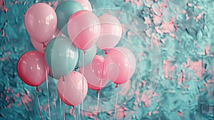 Festive Birthday Party Photozone with Pink Balloons and Copy Space for Text