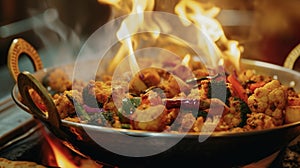 A festive blend of tandooried veggies the perfect accompaniment to any Indian meal. The flickering flames in the photo