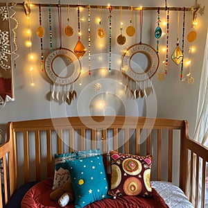 Festive Boho-Chic Bed Canopy with Lights