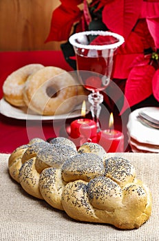 Festive bread on jute table cloth