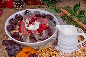 Festive Breakfast Cereal with Fruit and Yogurt.