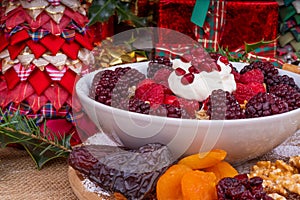 Festive Breakfast Cereal with Fruit and Yogurt.