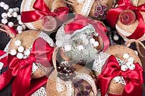 Festive bright balls, decoration for the Christmas tree. The concept of the winter holidays