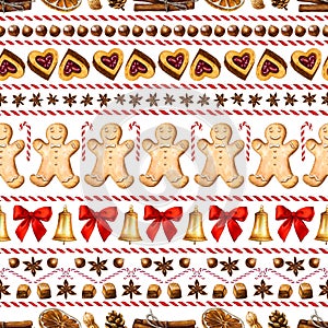 Festive bright seamless pattern with lined elements on white background.