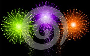 Festive Brightly Colorful Vector Fireworks and Salute Shiny tricolor firework