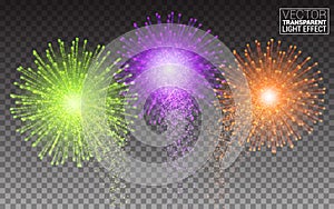 Festive Brightly Colorful Vector Fireworks and Salute Shiny tricolor firework