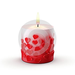 Festive candle with heart isolated on white background. Valentine's Day