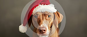 Festive Canine Adventure A Joyful Pup Celebrates In A Santa Hat With Ample Copy Space