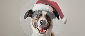 Festive Canine Adventures As A Joyful Pup Dons A Santa Hat, Copy Space