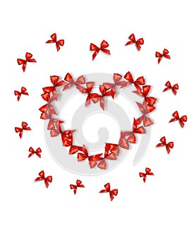 Festive card with beautiful red bows folded in the shape of a heart.