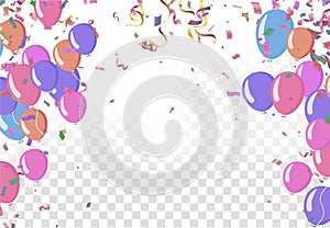 Festive card with flying balloons on a bright background, vector party, celebration for anniversary border