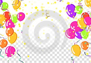 Festive card with flying balloons on a bright background, vector party, celebration for anniversary border