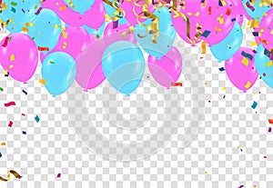 Festive card with flying balloons on a bright background, vector party, celebration for anniversary border