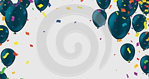 Festive card with flying balloons on a bright background, vector party, celebration for anniversary border