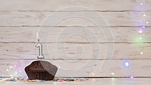 Festive card Happy Birthday with number of burning candles 1