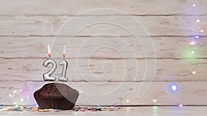 Festive card Happy Birthday with number of burning candles 21