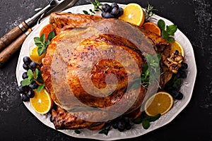 Festive celebration roasted turkey for Thanksgiving