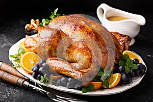 Festive celebration roasted turkey for Thanksgiving photo