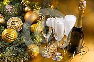 Festive Celebratory Champagne Bottle and Glasses