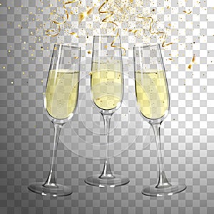 Festive Champagne Glasses and Golden Confetti