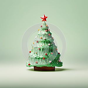 Festive Chocolate Christmas Tree With Star On Light Green Background