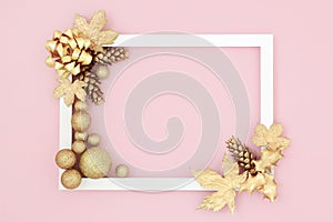 Festive Christmas Background Border with Gold Decorations