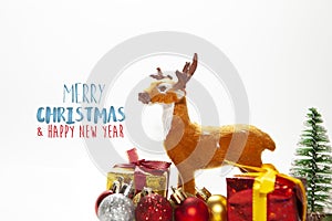 Festive christmas background with presents and reindeer
