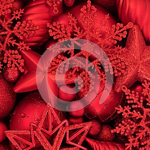 Festive Christmas Background with Red Bauble Decorations