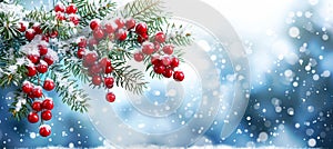 Festive christmas background with spruce branch and snowflakes frame, perfect for adding text