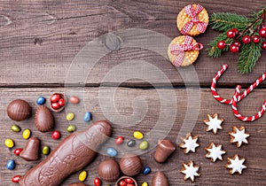 Festive Christmas background with sweets and decoration