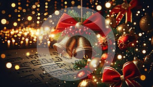 Festive Christmas Bells with Musical Notes Background, AI Generated