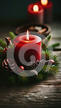 Festive Christmas Candle Arrangement, AI Generated