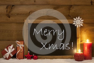 Festive Christmas Card, Blackboard, Snow, Candles, Merry Xmas