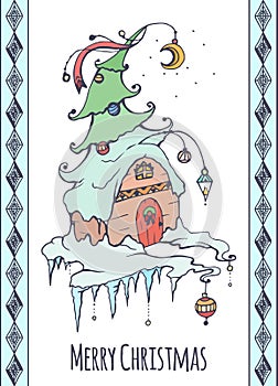 Festive Christmas card with a hand-drawn picture
