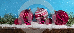 Festive christmas celebration holiday background banner greeting card - Pink modern christmas baubles, christmas balls, stars and