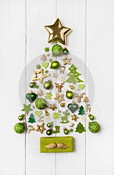 Festive christmas decoration in light green, white and golden co