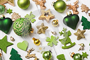 Festive christmas decoration in light green, white and golden co