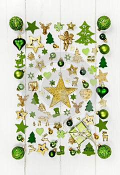 Festive christmas decoration in light green, white and golden co