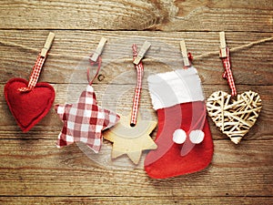 Festive Christmas decoration over wooden board background