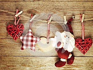 Festive Christmas decoration over wooden board background