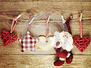 Festive Christmas decoration over wooden board background