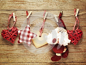 Festive Christmas decoration over wooden board background