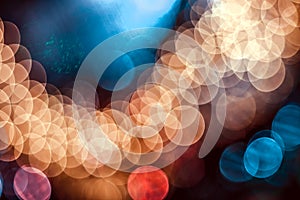 Festive Christmas elegant abstract background with bokeh lights. Garland. Copy space
