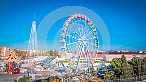 Festive Christmas fair with a Ferris wheel in Torrejon de Ardoz near Madrid, Spain