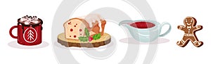 Festive Christmas Food and Served Dish Vector Set