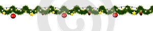 Festive Christmas garland. New Year decorative torse, Horizontally seamless festoon.