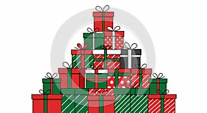 Festive Christmas Gift Boxes Stack on a white background