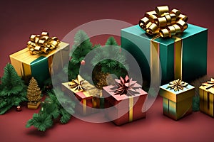 festive Christmas gifts 3d-illustration wrapped packages