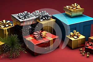 festive Christmas gifts 3d-illustration wrapped packages